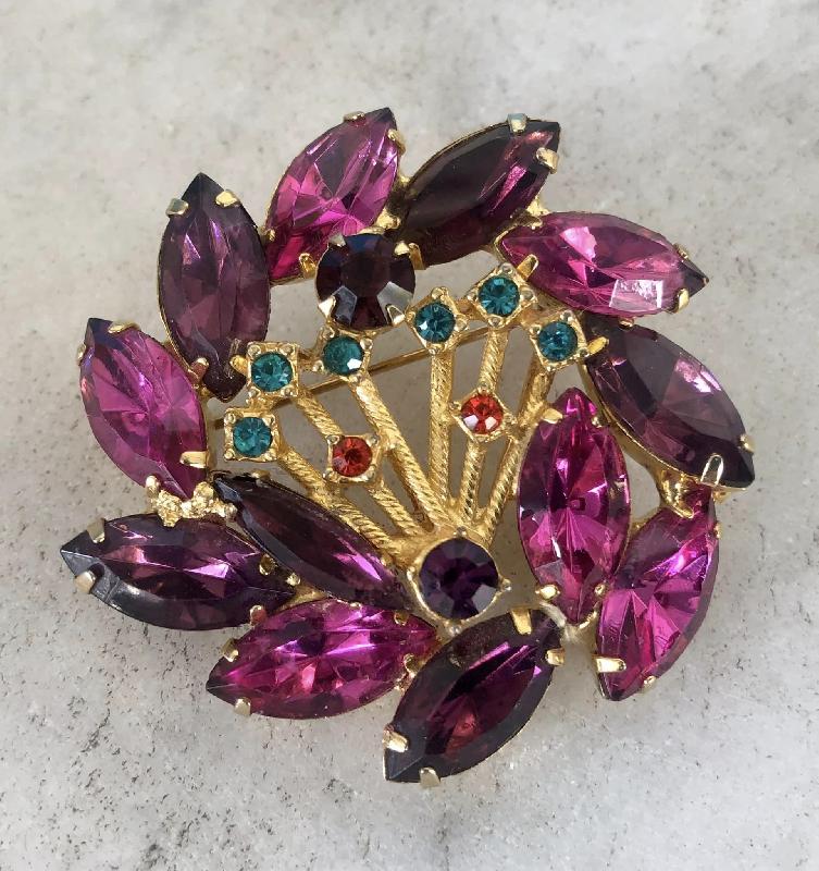 Front view of Multiple Colors Navettes Brooch