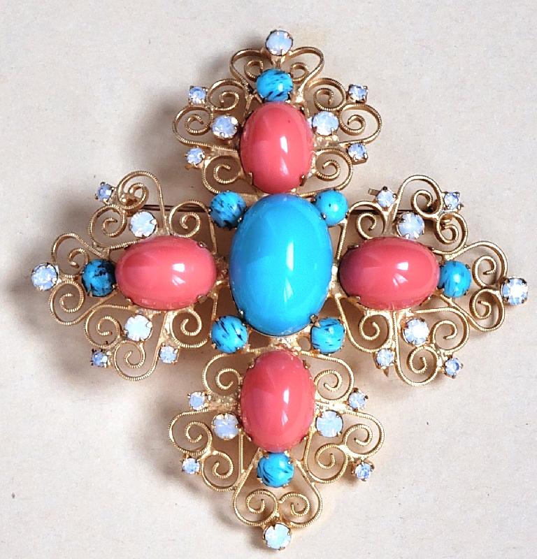 Front view of Multiple Colors Cabochons Brooch