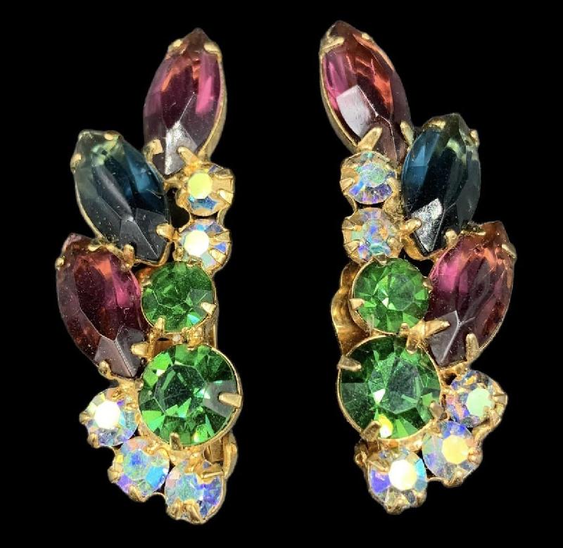 Front view of Multiple Colors Navettes Earrings Clip
