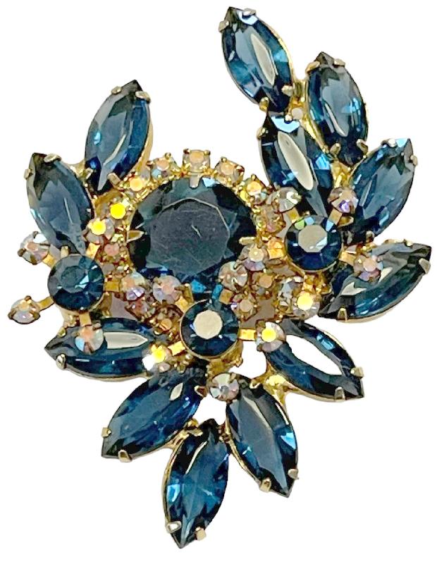 Front view of Blue Navettes Brooch
