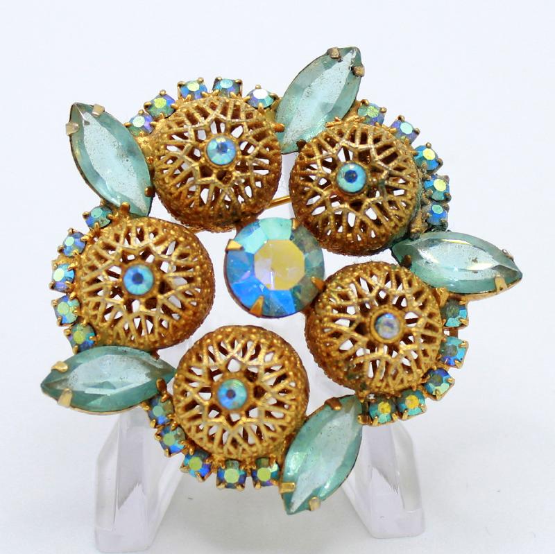 Front view of Blue Navettes Brooch