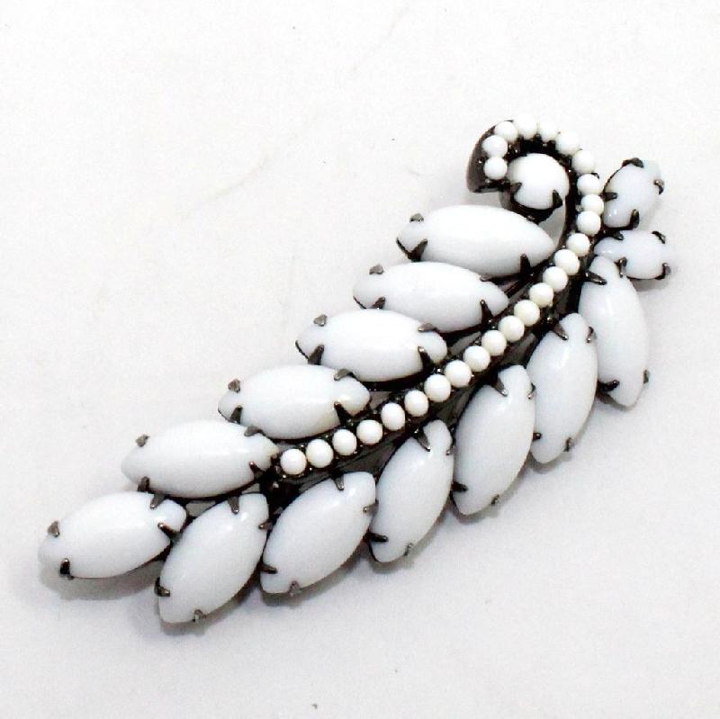Front view of White (chalk Or Milk) Navettes Brooch