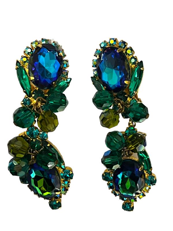 Front view of Multiple Colors Oval Multi-Color/Shaded Earrings Clip
