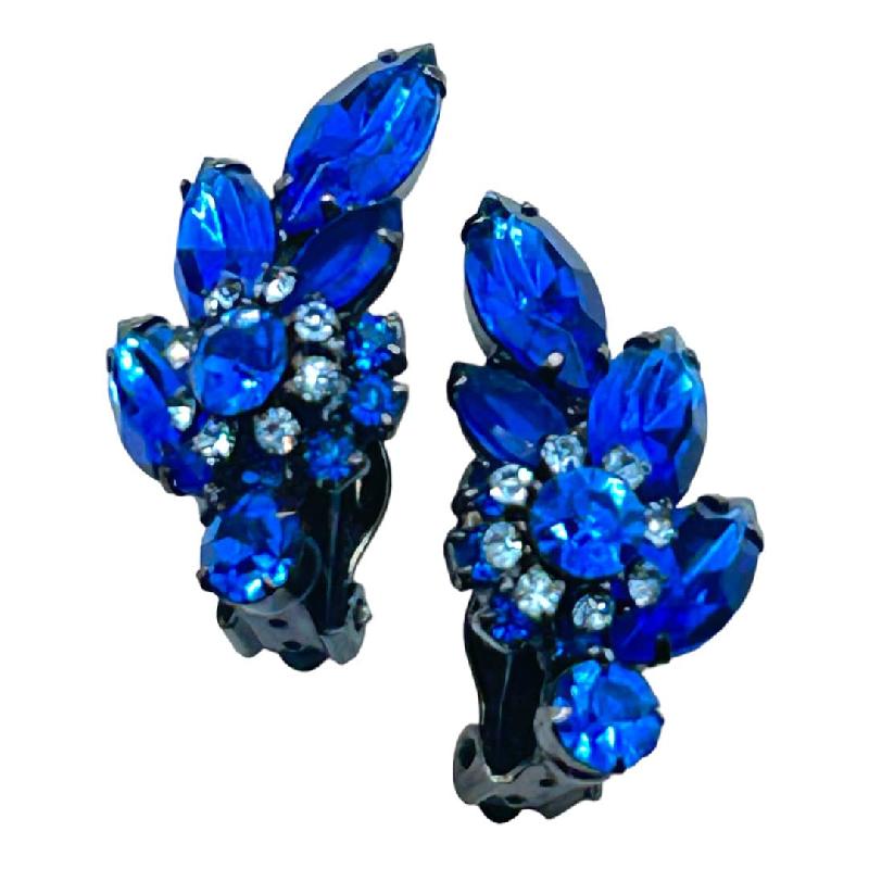 Front view of Blue Navettes Earrings Clip