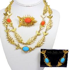 Turquoise Cabochons Plastic Earrings Clip