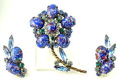 Blue Cabochons Spotted Earrings Clip