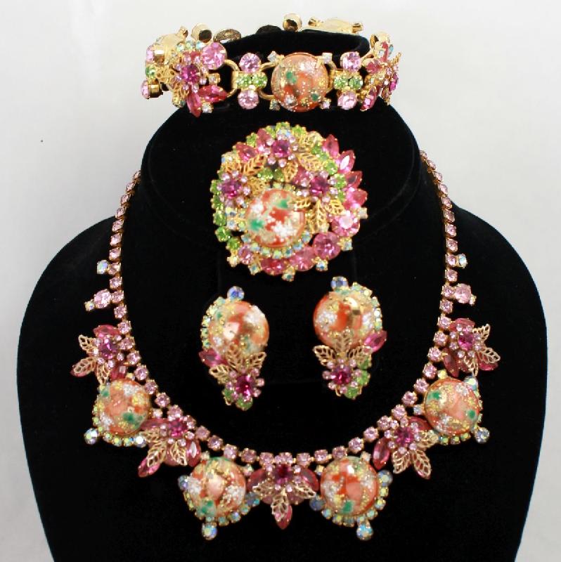 Front view of Pink Cabochons Painted (hand/Transfer) Earrings Clip