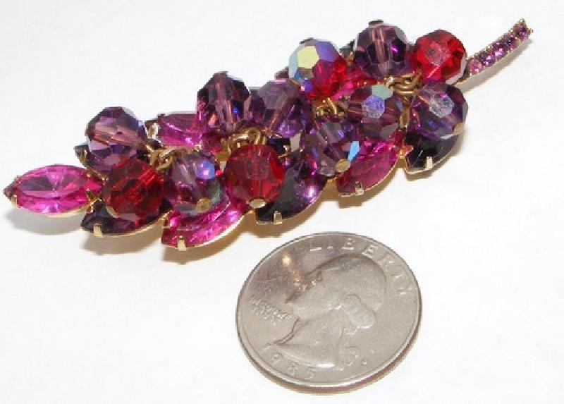Front view of Purple (cardinal) Navettes Brooch