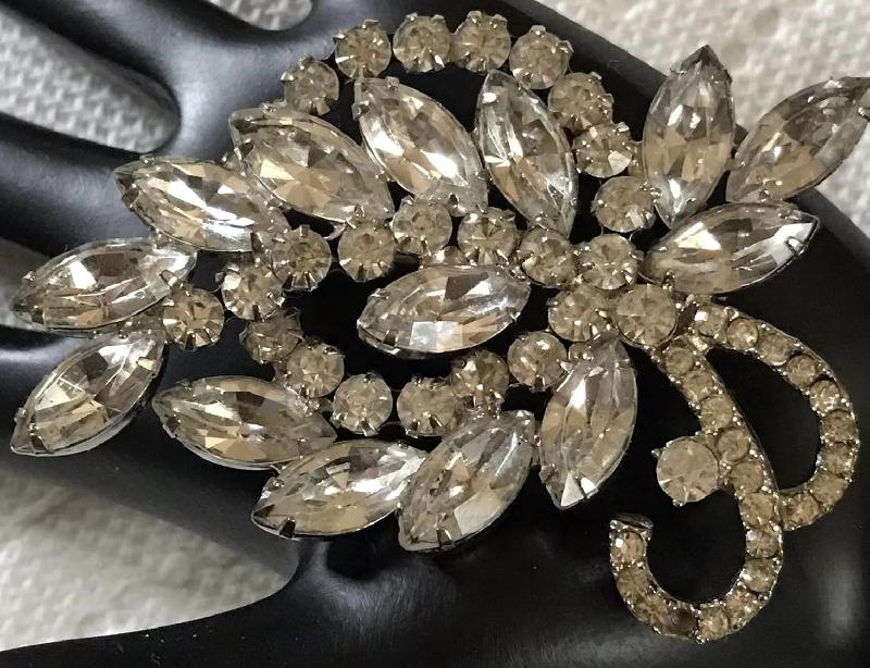 Front view of Clear Navettes Brooch