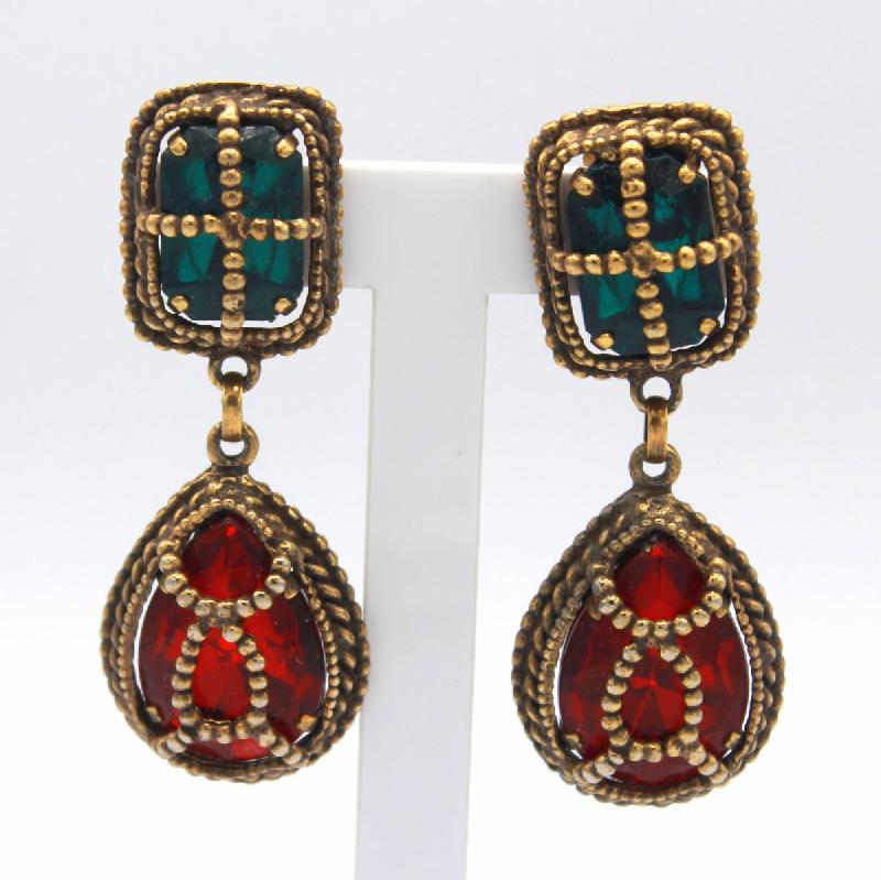 Front view of Multiple Colors Pear Earrings Clip