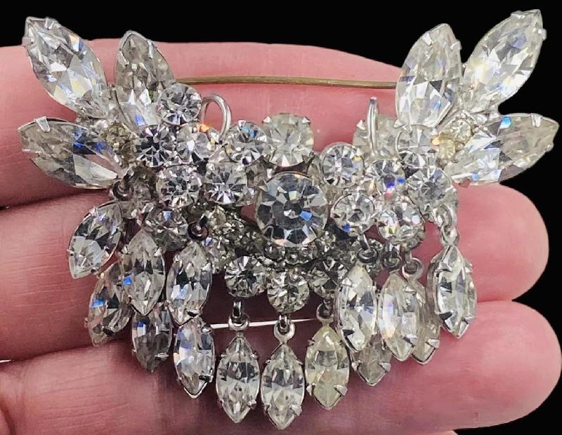 Front view of Clear Navettes Brooch