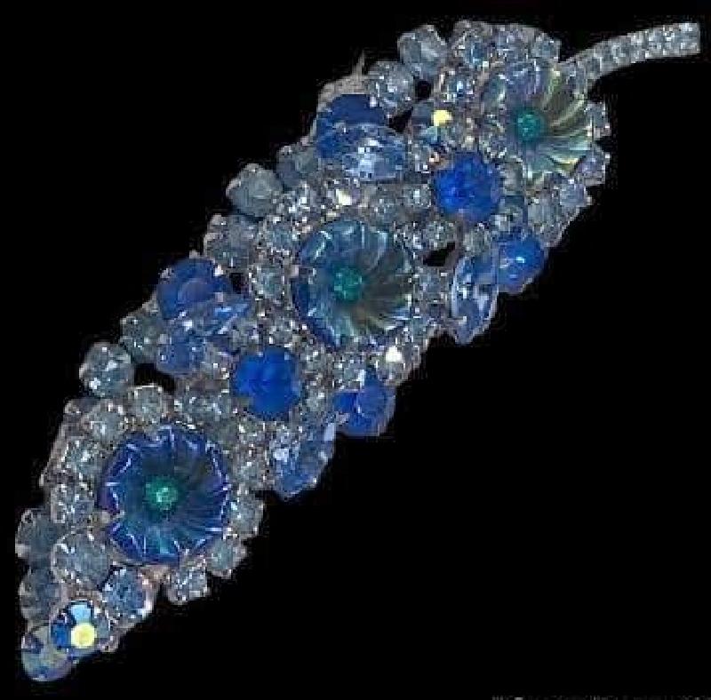 Front view of Blue Cabochons Molded/Cut Brooch