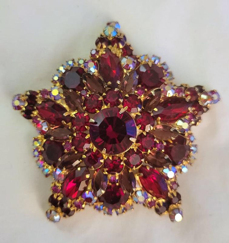 Front view of Red Navettes Brooch