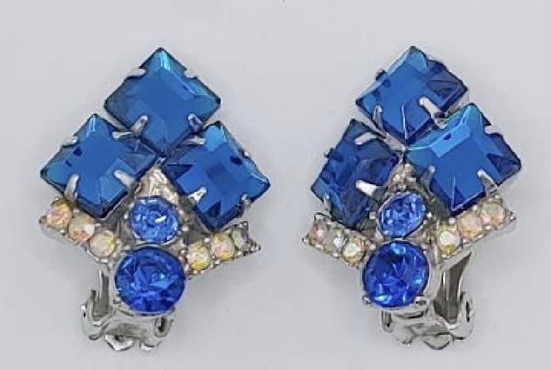Front view of Blue Square Earrings Clip
