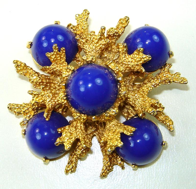 Front view of Blue Cabochons Plastic Brooch