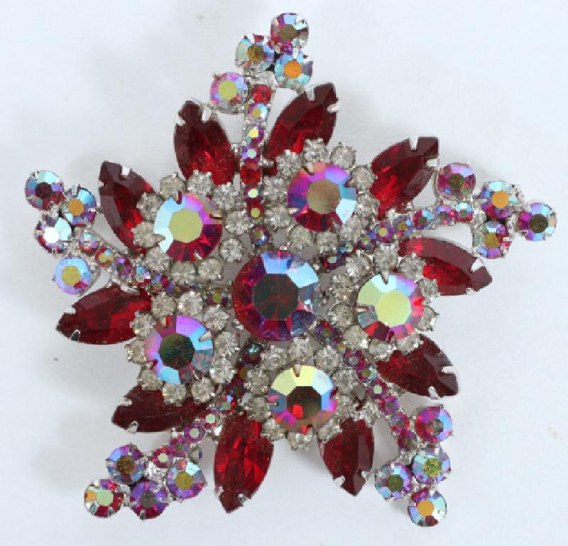 Front view of Red Navettes Brooch