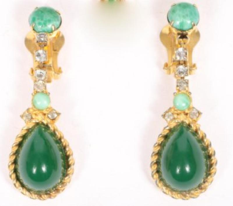 Front view of Green Cabochons Plastic Earrings Clip