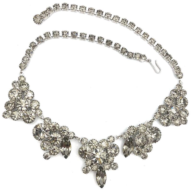 Front view of Gray (black Diamond) Navettes Necklace