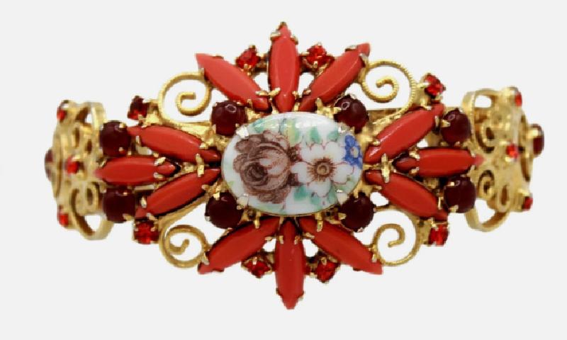 Front view of Multiple Colors Cabochons Painted (hand/Transfer) Bracelet Clamper