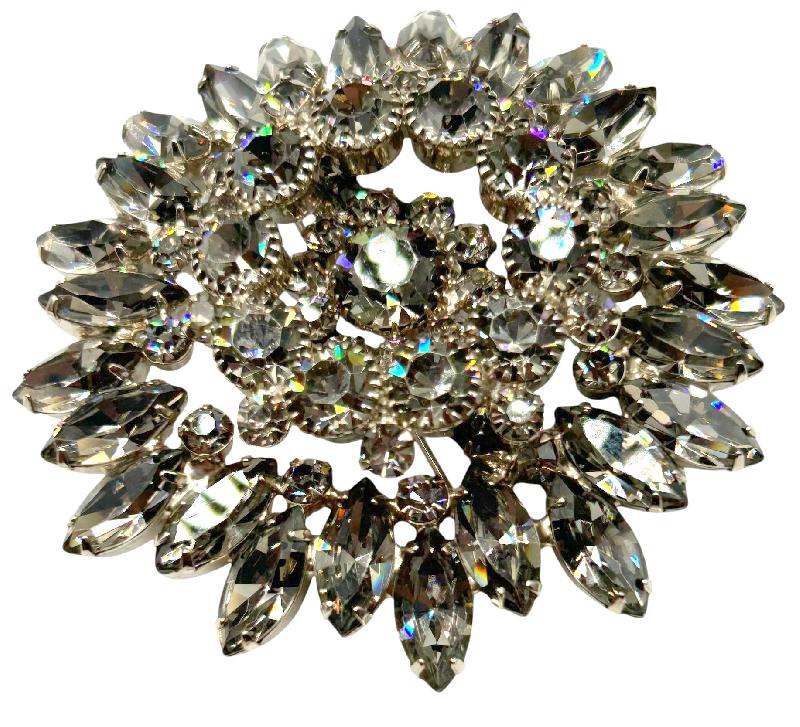 Front view of Gray (black Diamond) Navettes Brooch