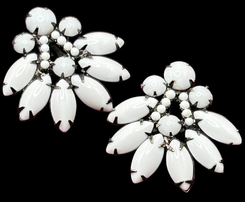 Front view of White (chalk Or Milk) Cabochons Earrings Clip