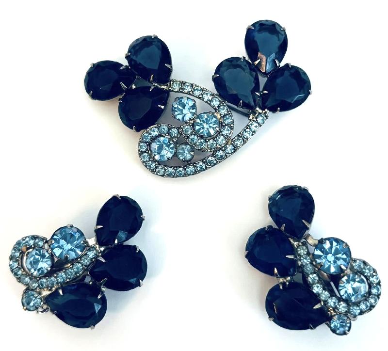 Front view of Blue Pear Earrings Clip