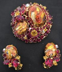 Red Cabochons Multi-Color/Shaded Brooch