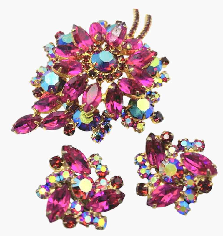 Front view of Pink Navettes Brooch