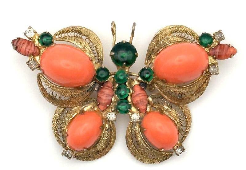 Front view of Orange Cabochons Plastic Brooch