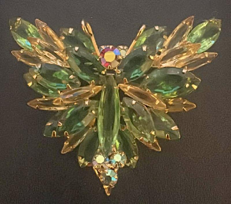 Front view of Green Navettes Brooch