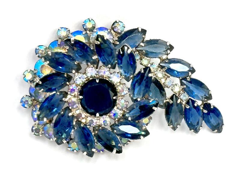 Front view of Blue Navettes Brooch