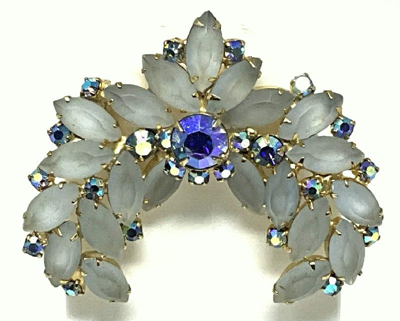 Front view of Blue Navettes Frosted Brooch
