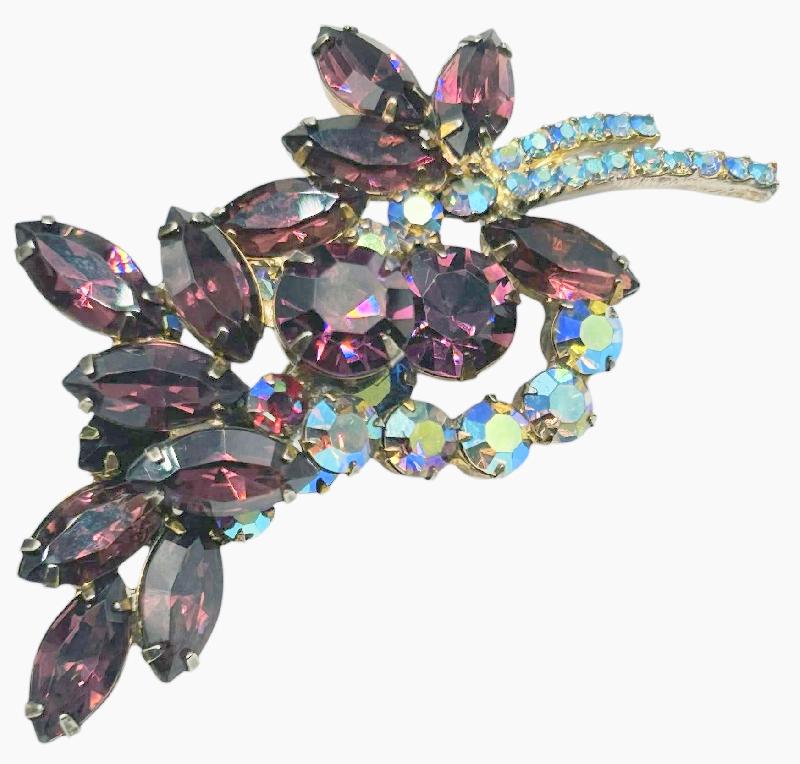 Front view of Purple (cardinal) Navettes Brooch