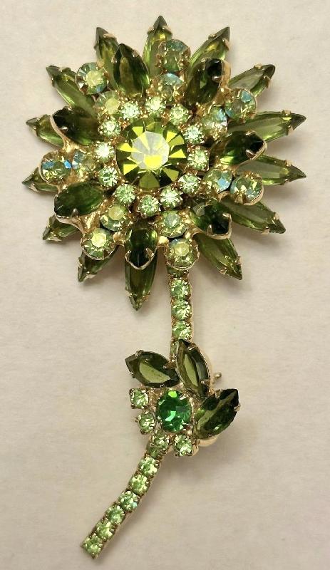 Front view of Green Navettes Brooch