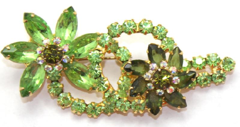 Front view of Green Navettes Brooch