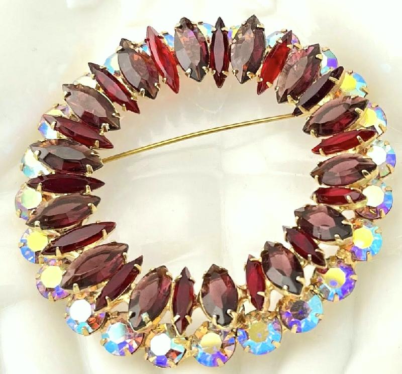 Front view of Red Navettes Brooch