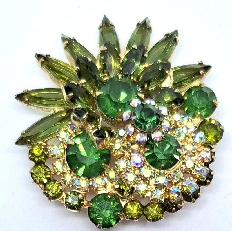 Front view of Green Navettes Brooch