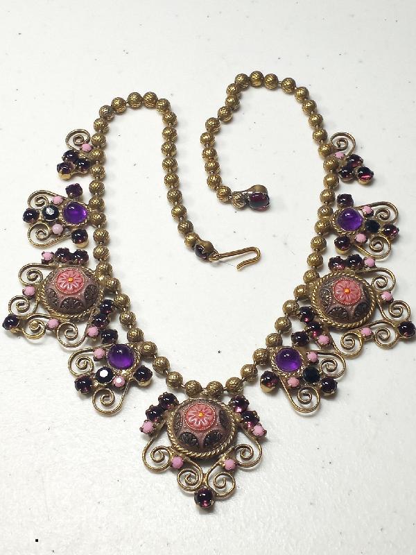 Front view of Multiple Colors Cabochons Molded/Cut Necklace