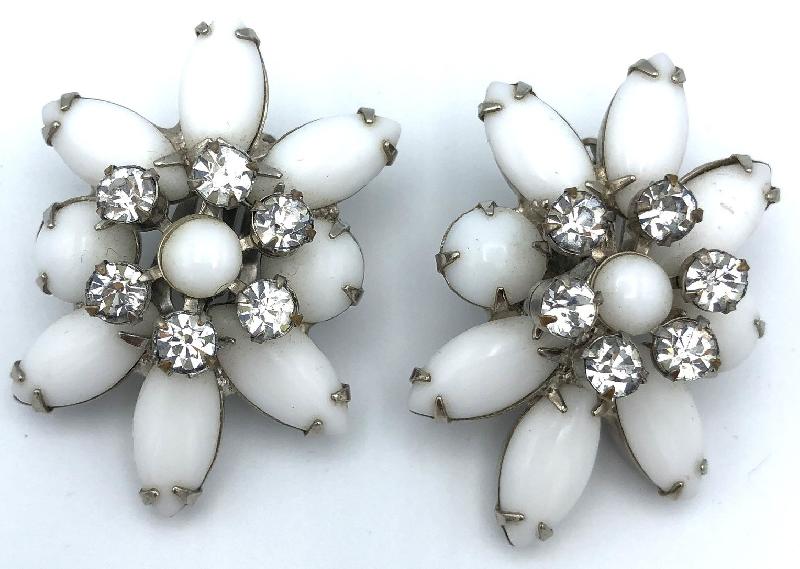 Front view of White (chalk Or Milk) Cabochons Earrings Clip