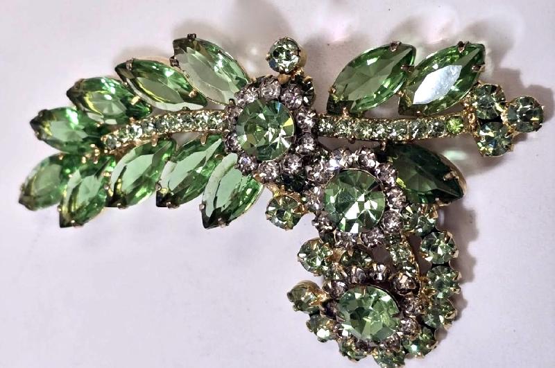 Front view of Green Navettes Brooch
