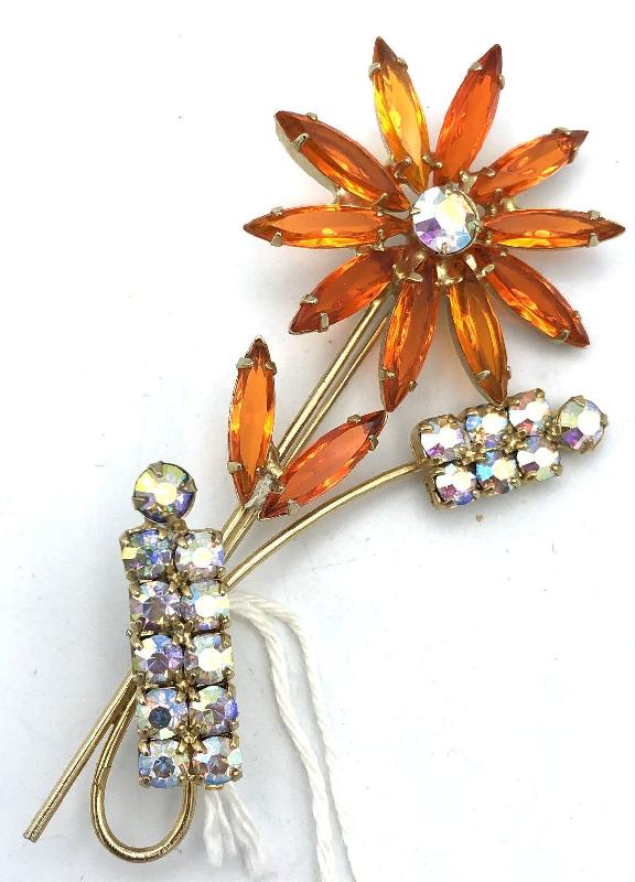Front view of Orange Navettes Brooch