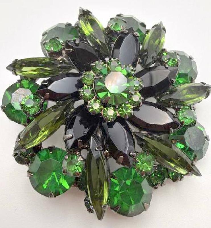 Front view of Green Navettes Brooch