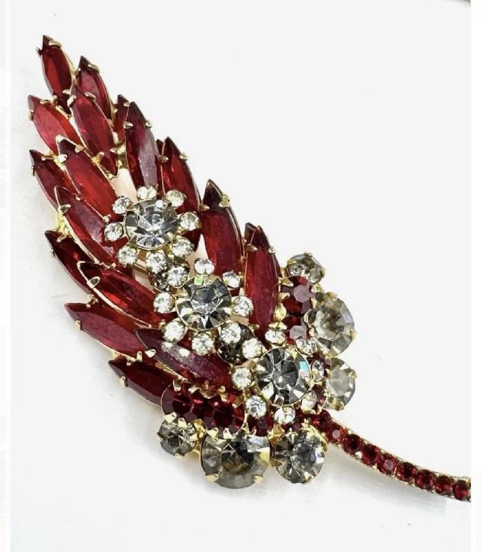 Front view of Red Navettes Brooch