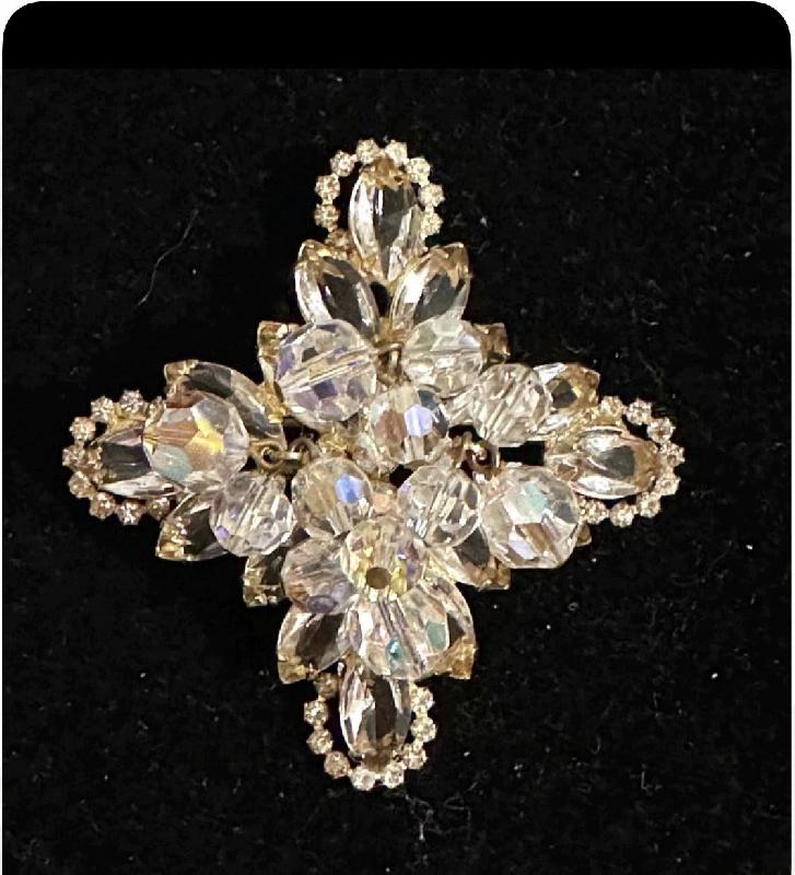 Front view of Clear Navettes Brooch