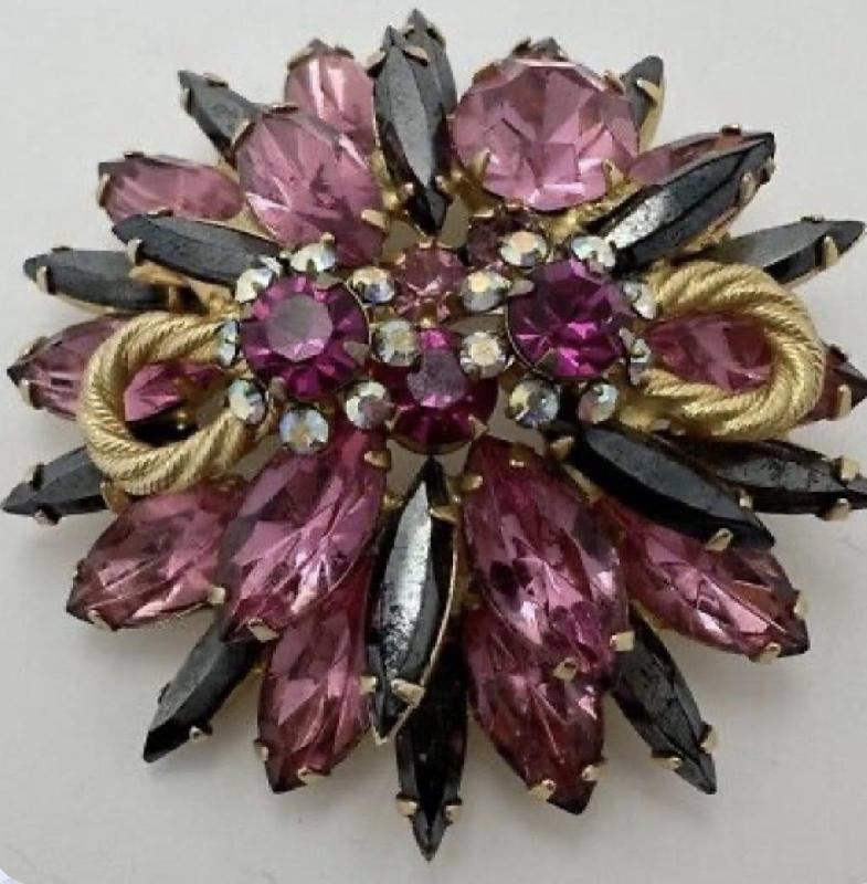 Front view of Pink Navettes Brooch