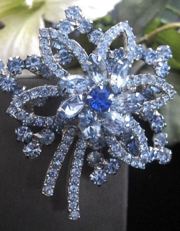 Front view of Blue Navettes Brooch