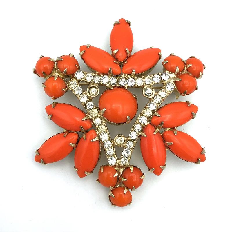 Front view of Orange Cabochons Brooch