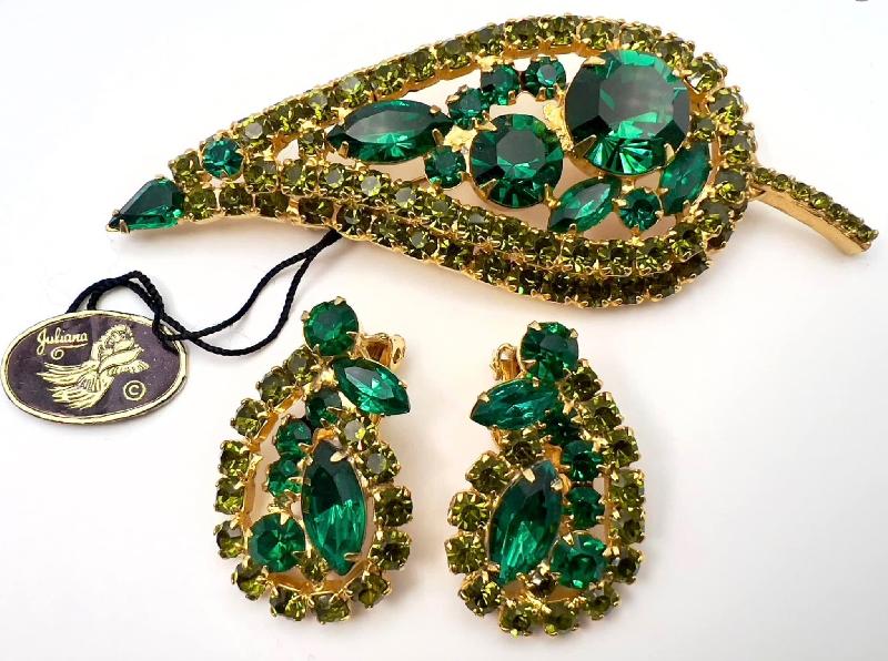 Front view of Green Navettes Brooch