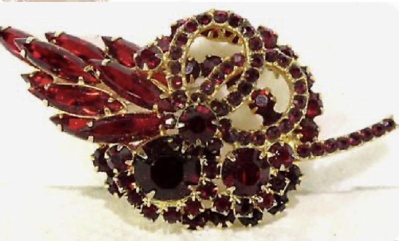 Front view of Red Navettes Brooch