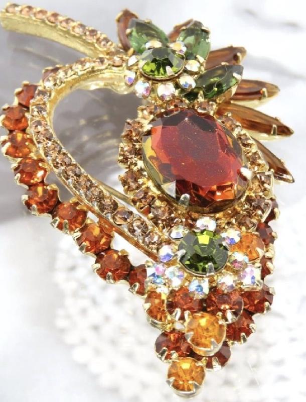 Front view of Fall Navettes Multi-Color/Shaded Brooch